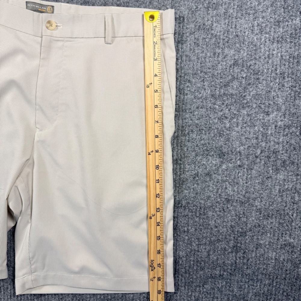 Peter Millar Crown Sport Mens 34 Wicking Micro Stripe Golf Shorts Tan White - Picture 6 of 10